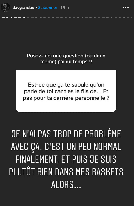 Davy Sardou avait mis son compte Instagram en privé